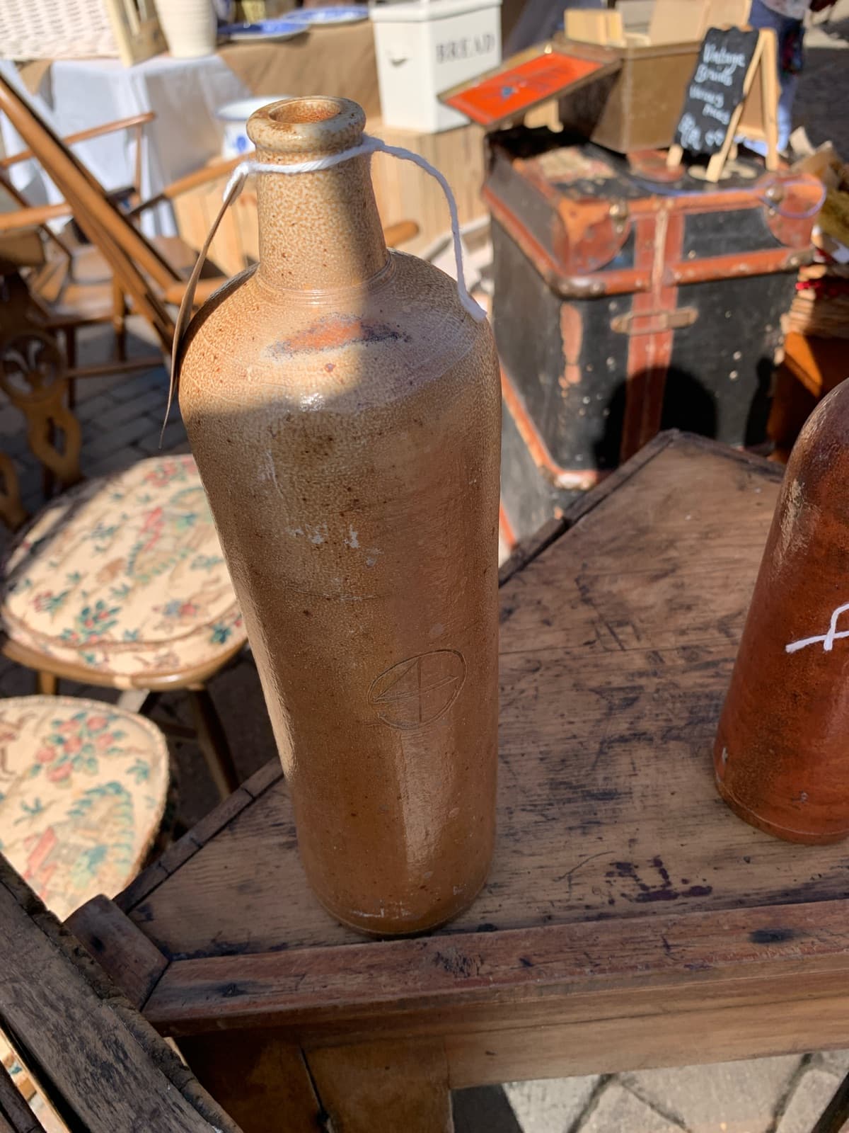 Large Vintage Stoneware Mineral Water Jug with Handle and Stopper