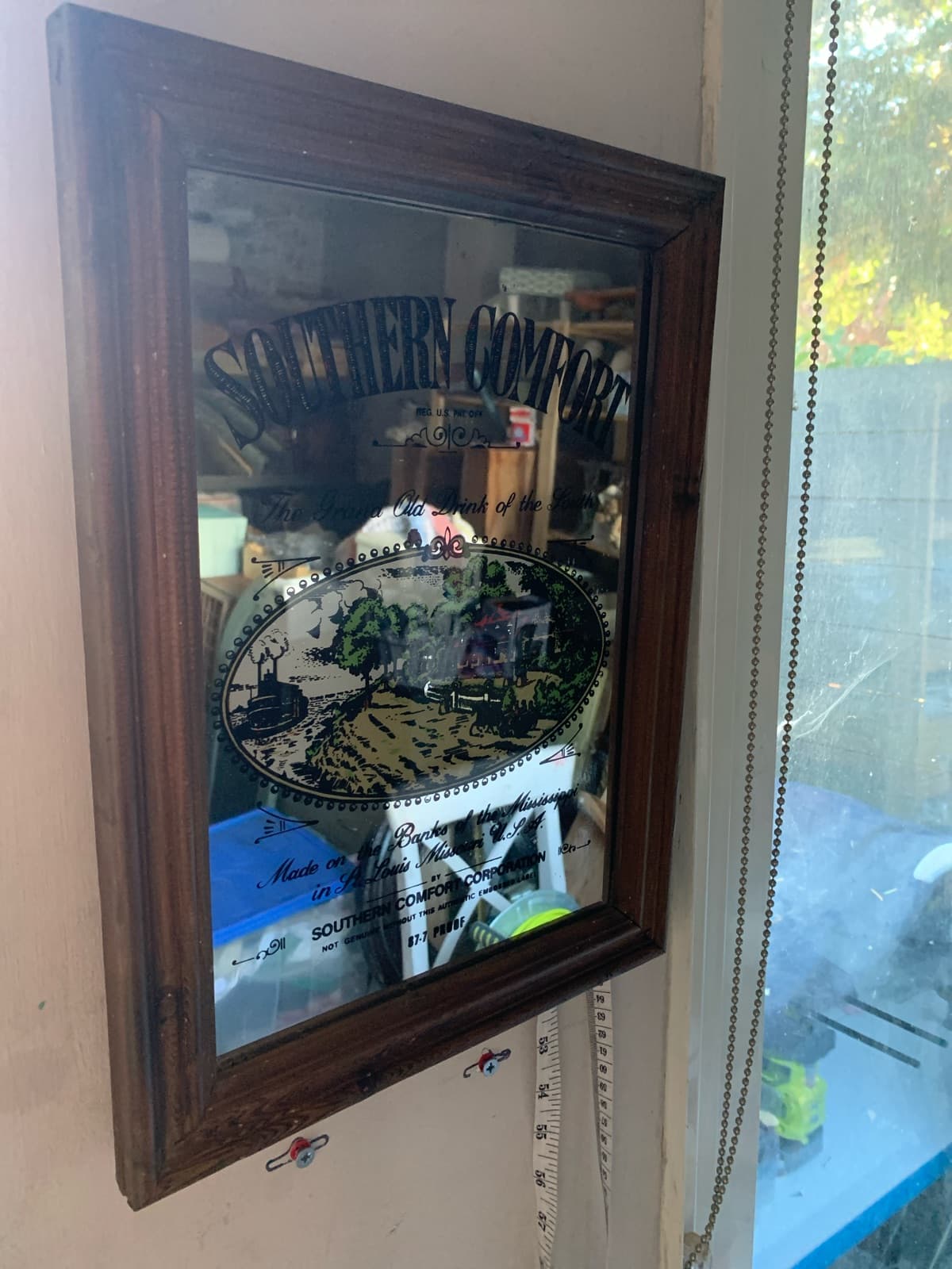 Vintage Southern Comfort Mirror in Wood Frame