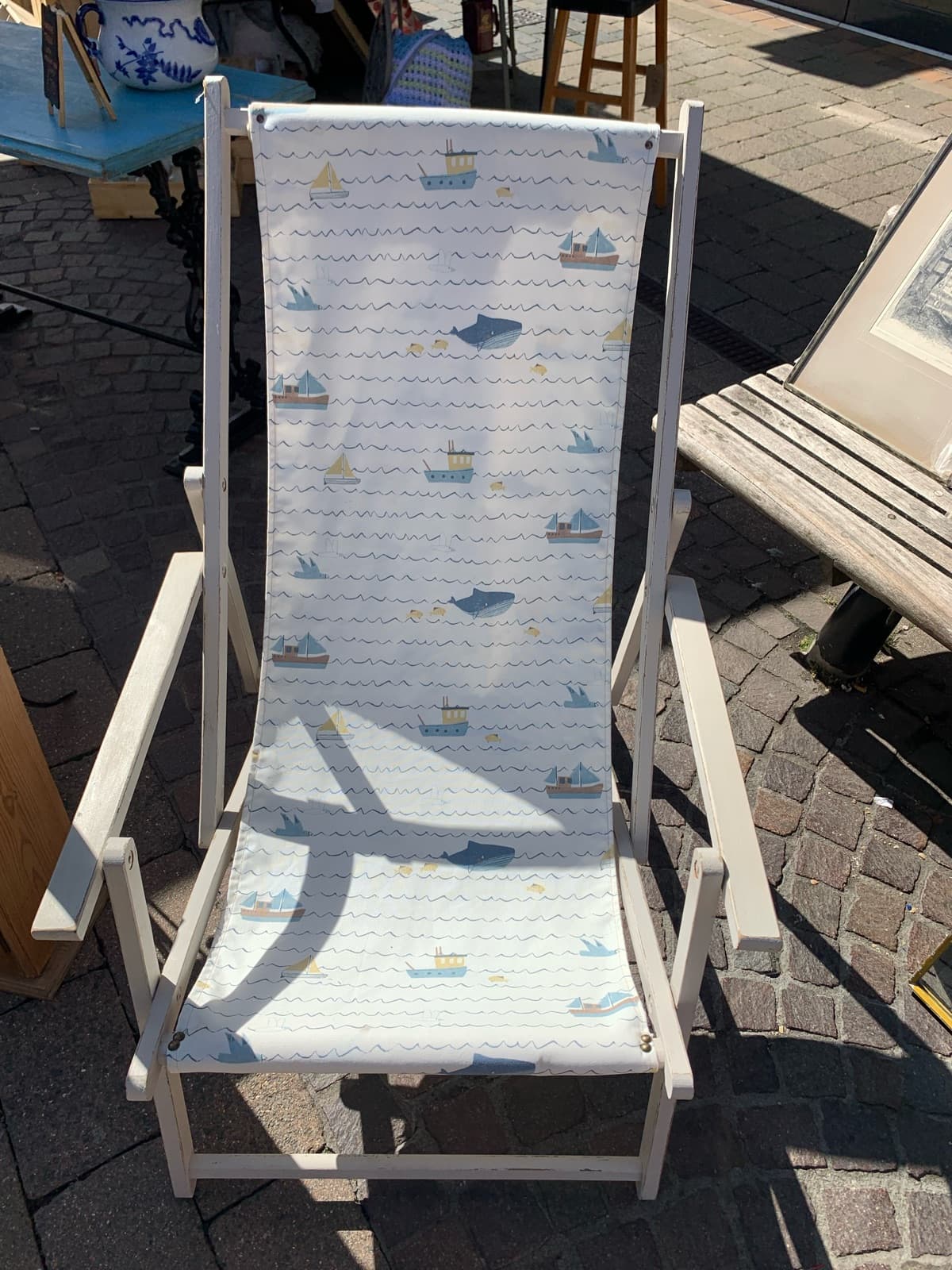 Vintage Reupholstered Deckchair with Arms