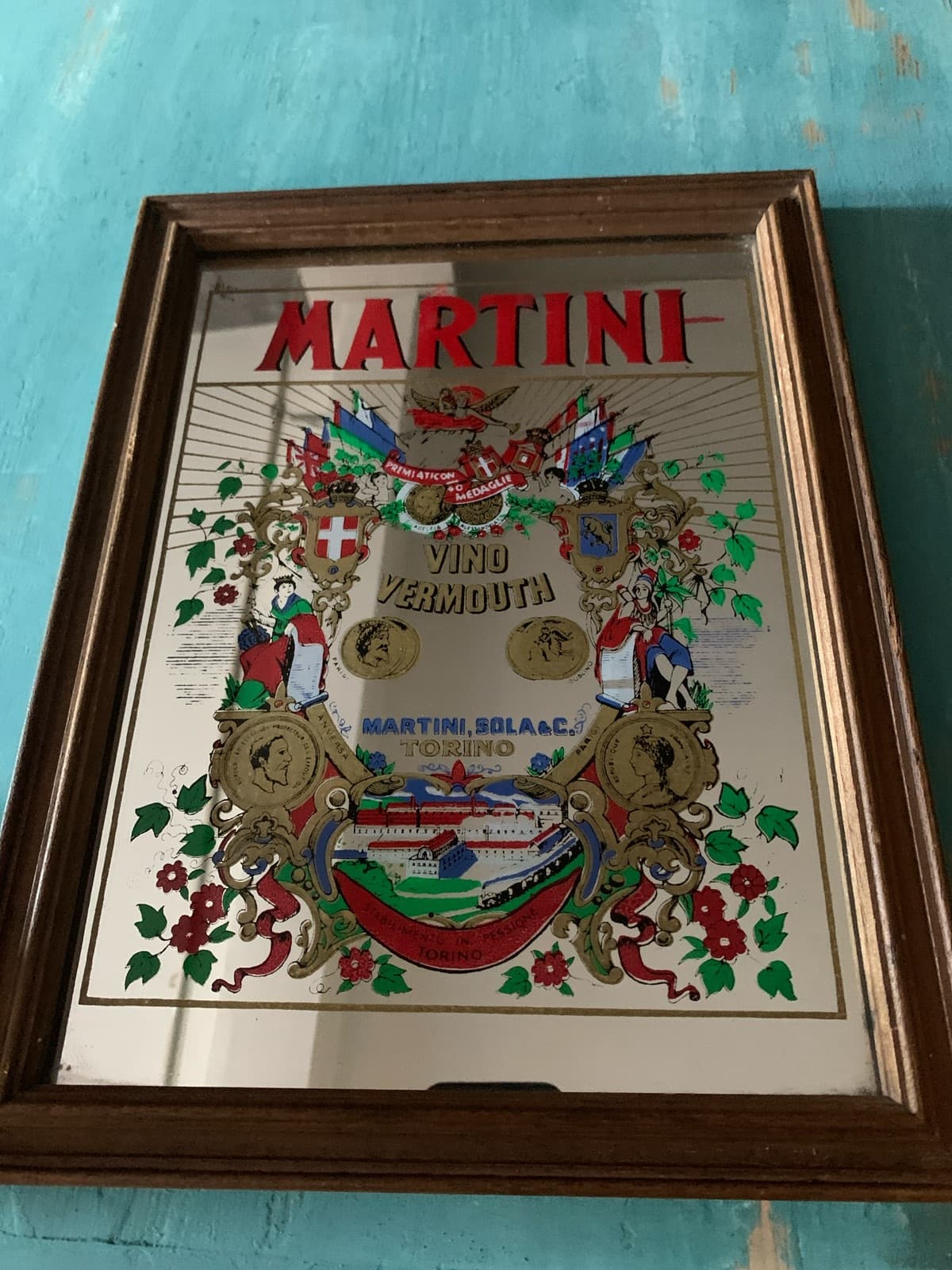 Vintage Martini Vino Vermouth Framed Mirror Sign
