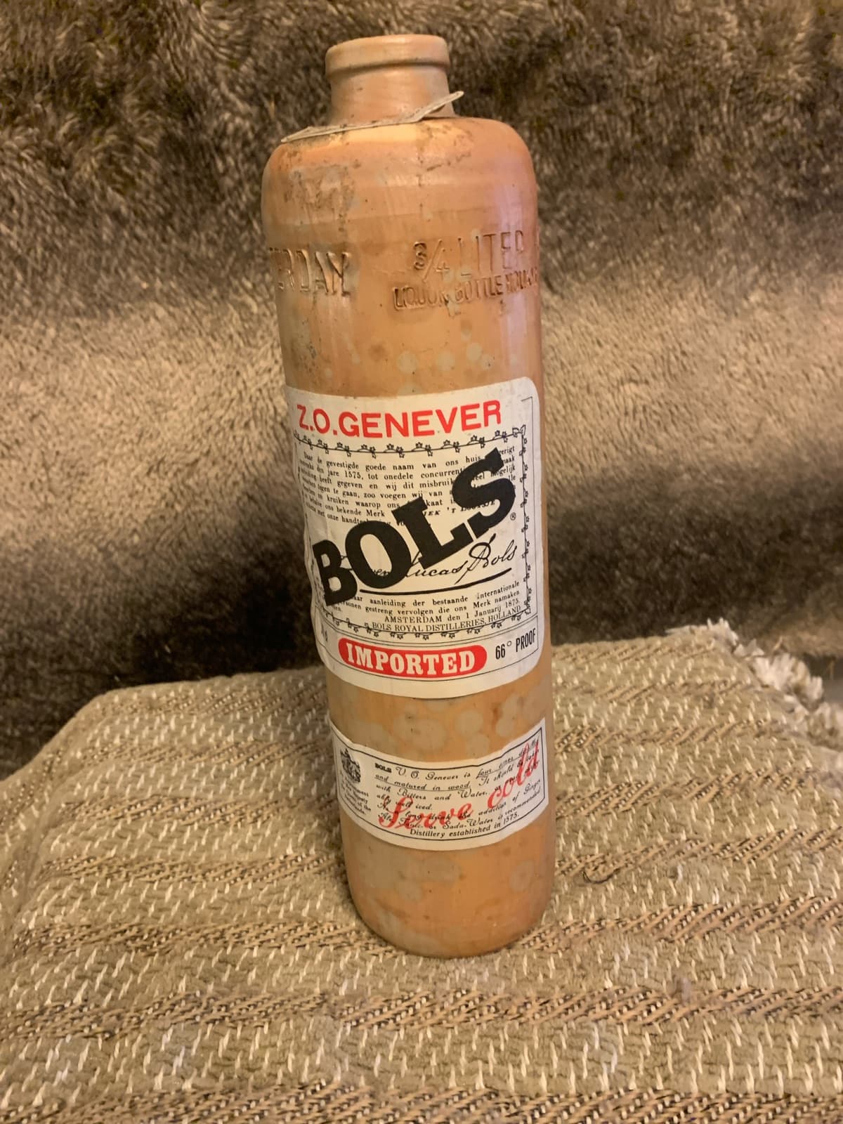 Vintage Bols Genever Ceramic Bottle with Original Labels