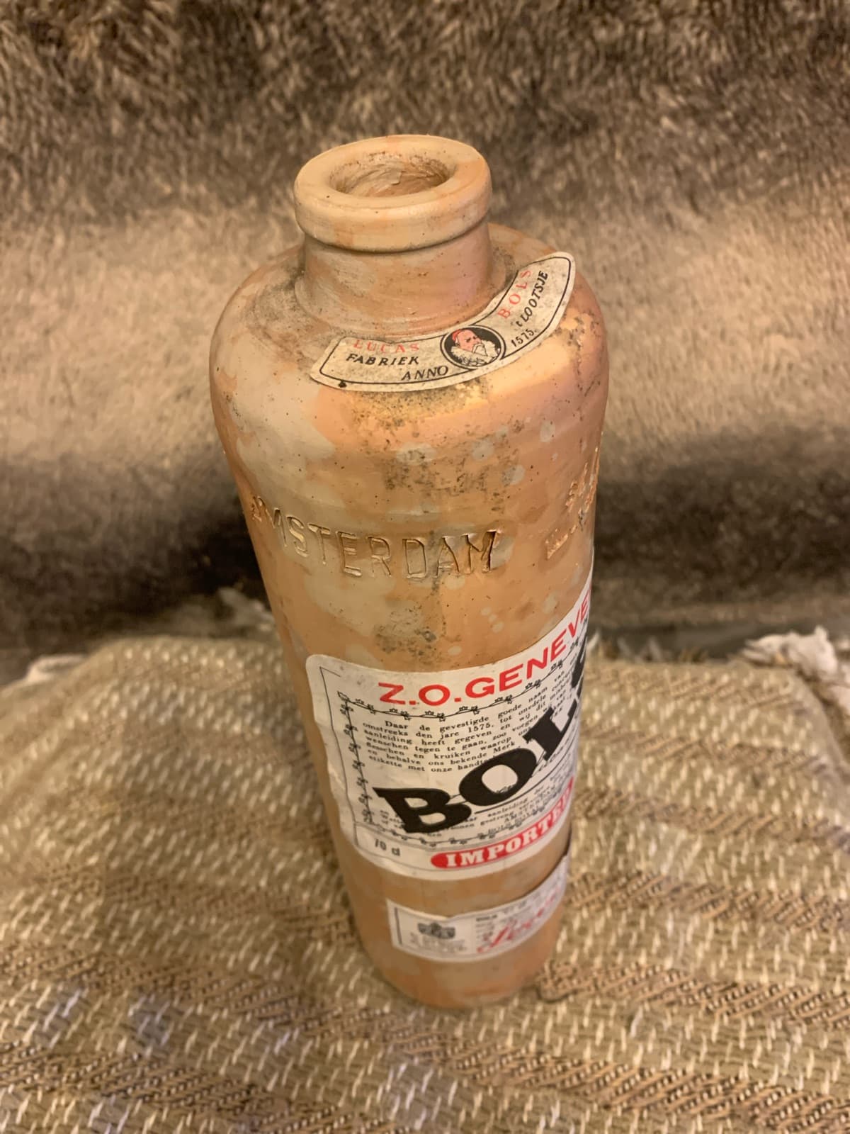 Vintage Bols Genever Ceramic Bottle with Original Labels