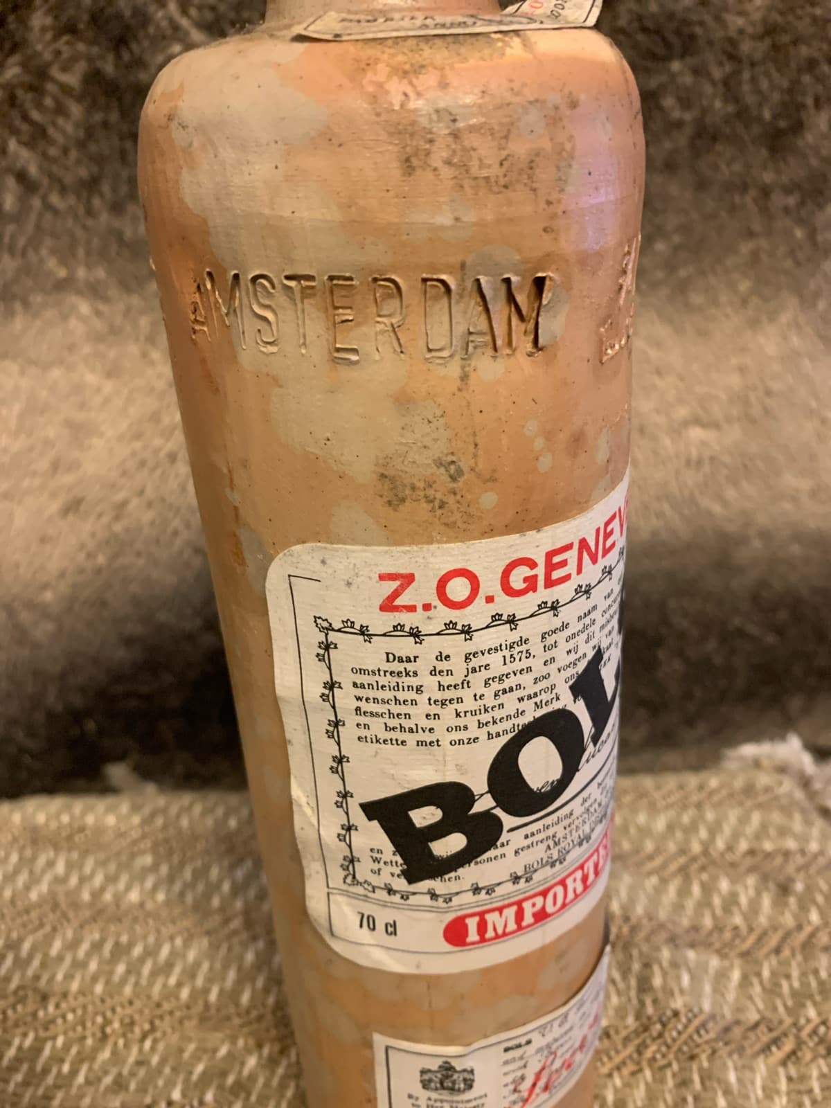 Vintage Bols Genever Ceramic Bottle with Original Labels