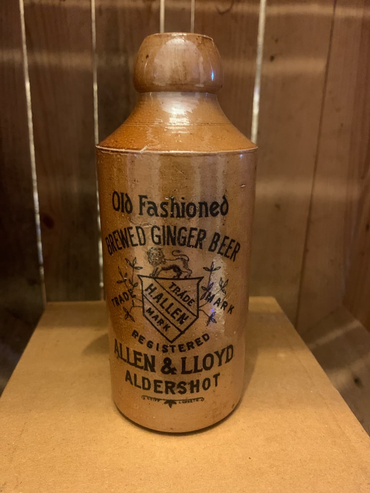 Vintage Old Fashioned Brewed Ginger Beer Stoneware Bottle - Allen & Lloyd Aldershot