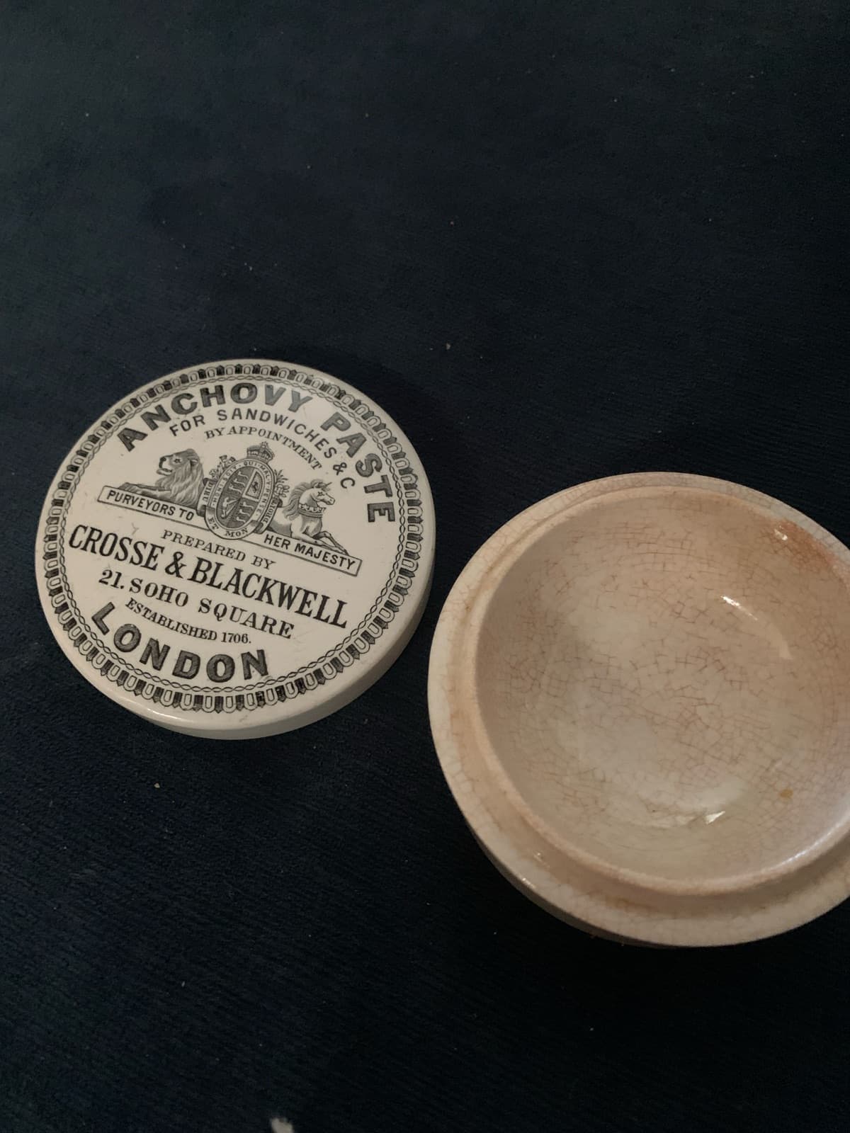 Vintage Anchovy Paste Pot - Crosse & Blackwell, Soho Square London