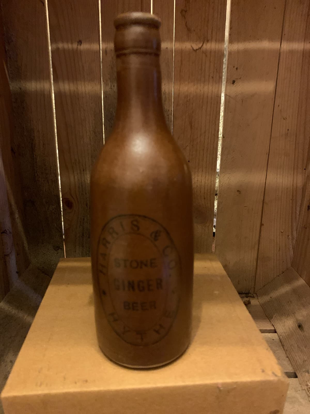 Vintage Embossed Stoneware Beer Bottle