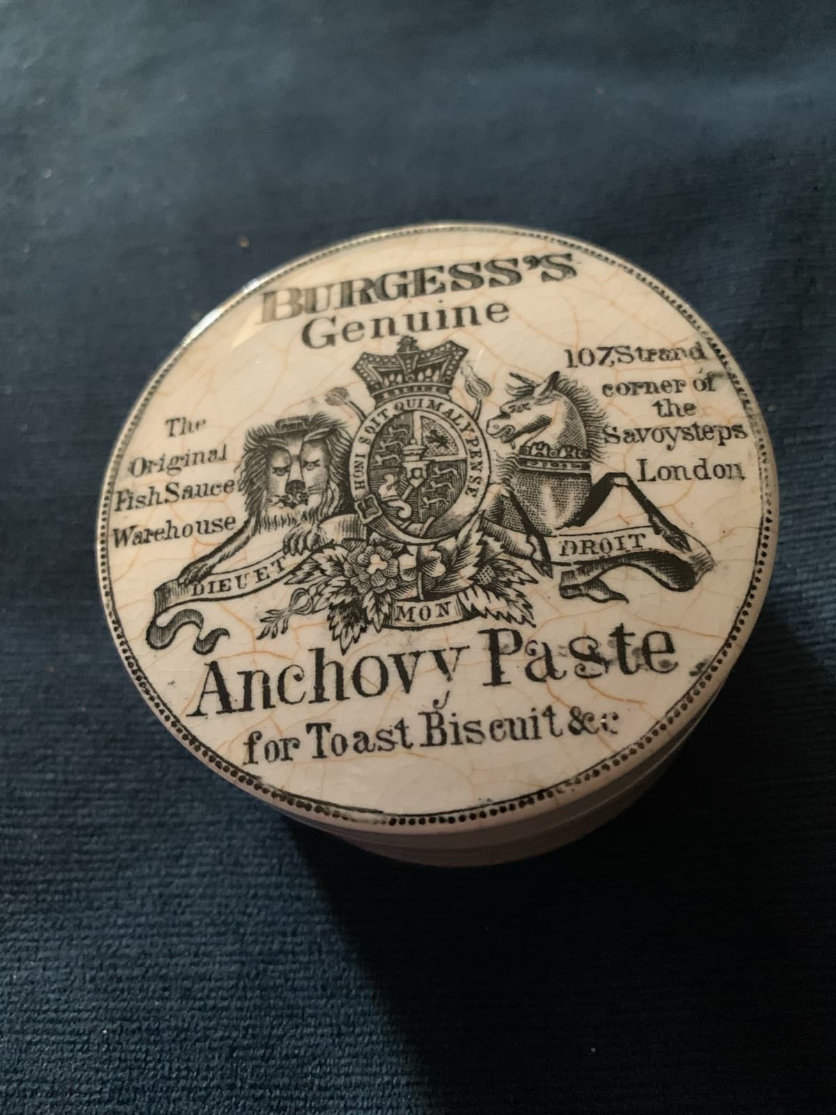Vintage Burgess's Genuine Anchovy Paste Tin - 107 Strand London