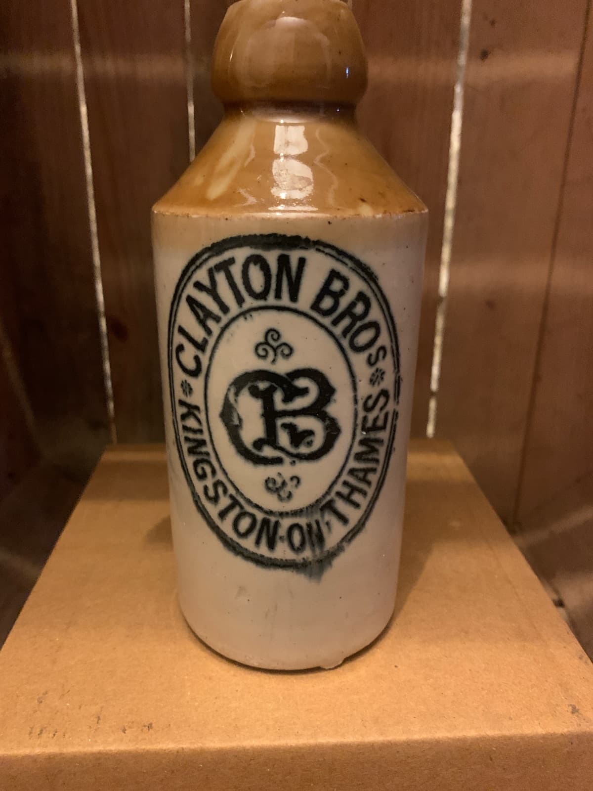 Vintage Clayton Bros Stoneware Bottle with Ceramic Stopper