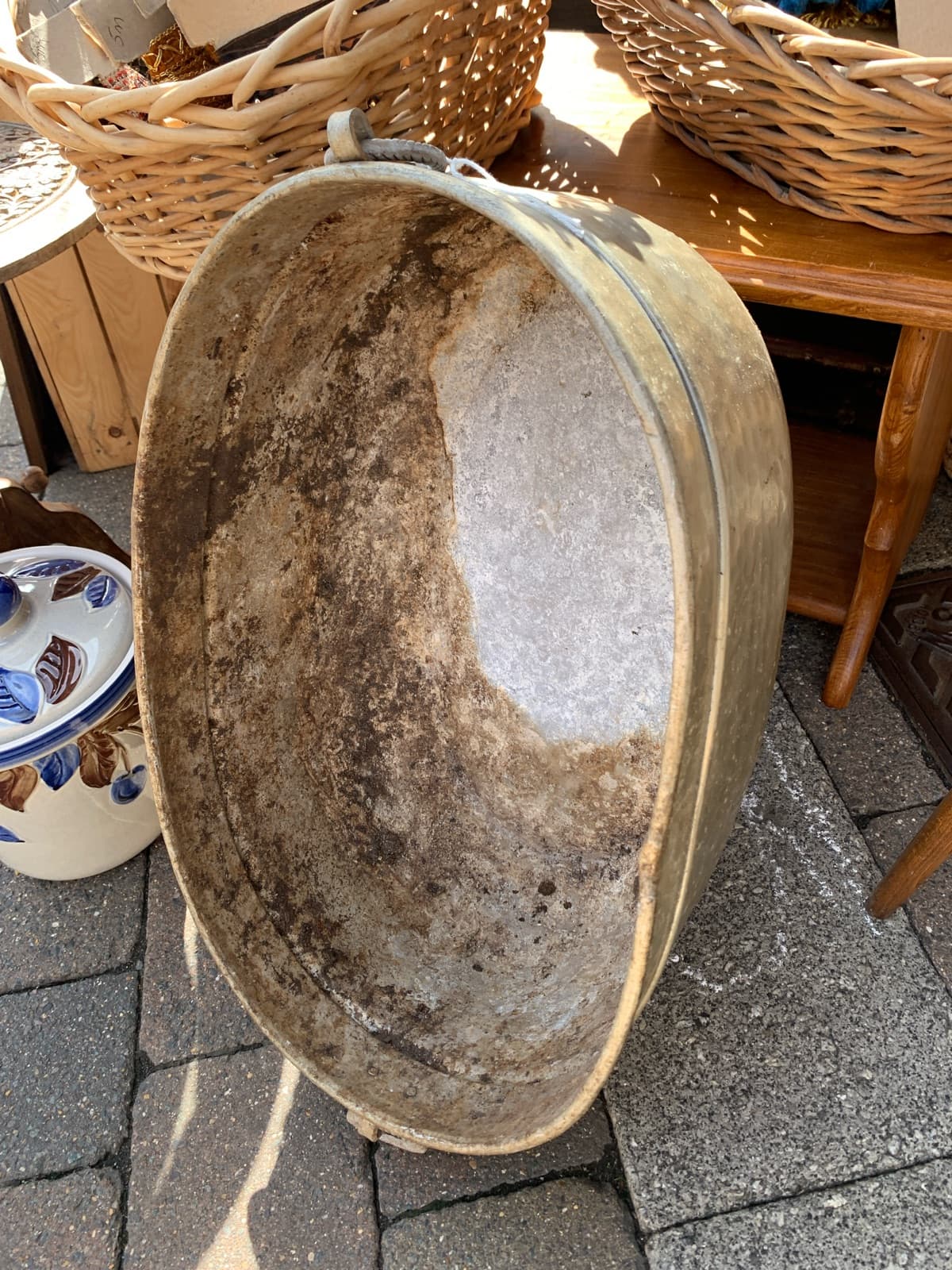 Vintage Oval Iron Planter with Handle