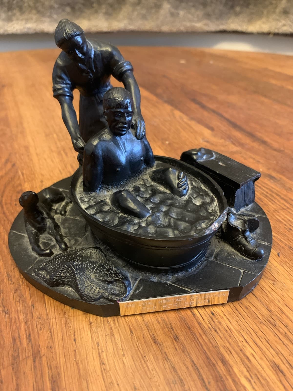 Vintage miniature coal sculpture titled “The Scrubbing” from the Coal Heritage Collection