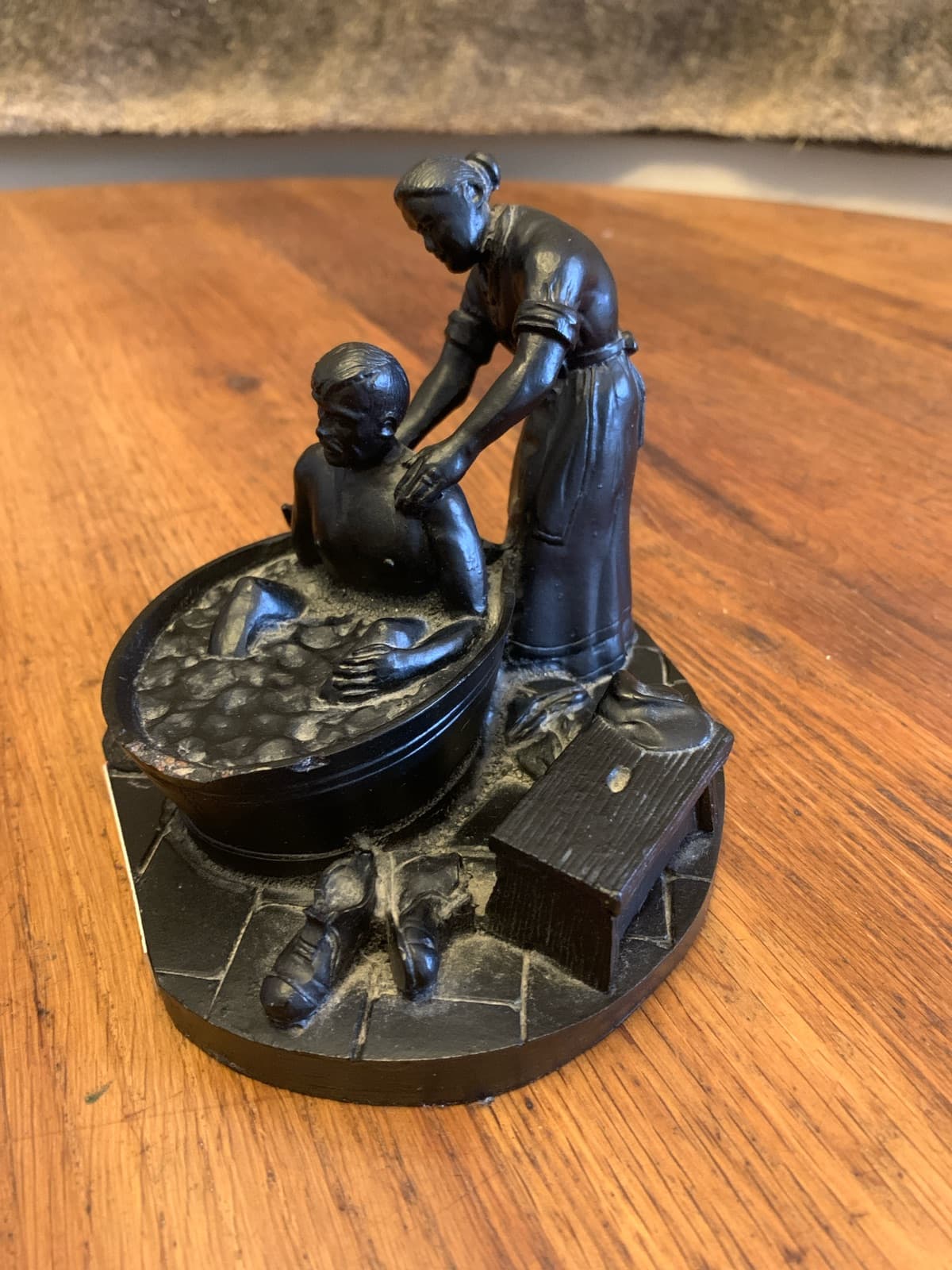 Vintage miniature coal sculpture titled “The Scrubbing” from the Coal Heritage Collection