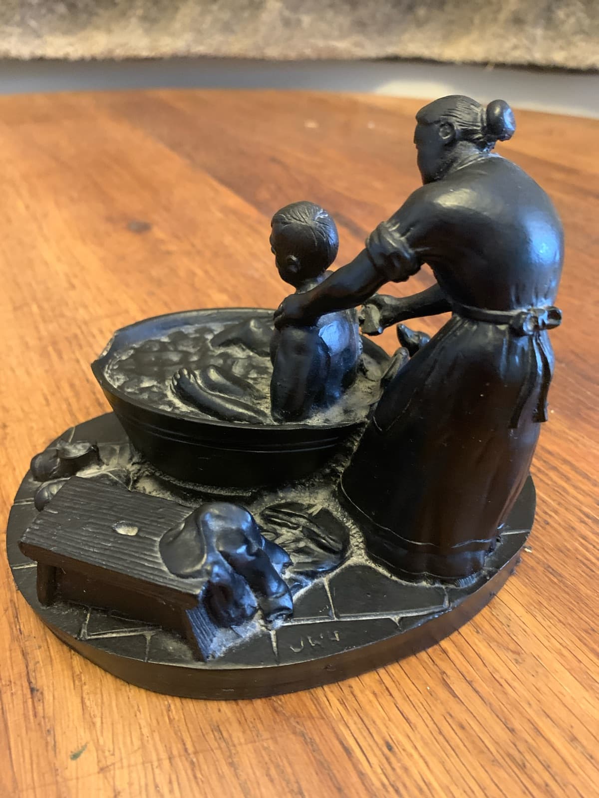 Vintage miniature coal sculpture titled “The Scrubbing” from the Coal Heritage Collection