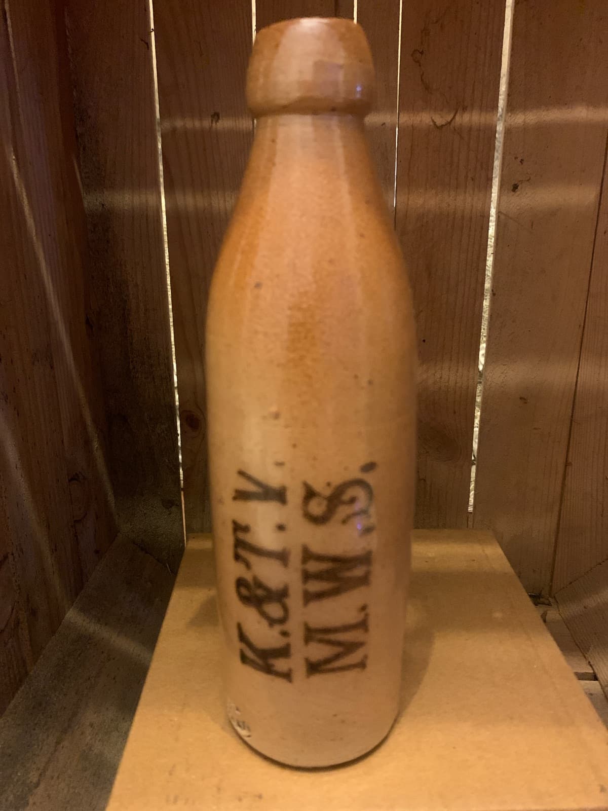 Vintage Stoneware Bottle with K & T.V