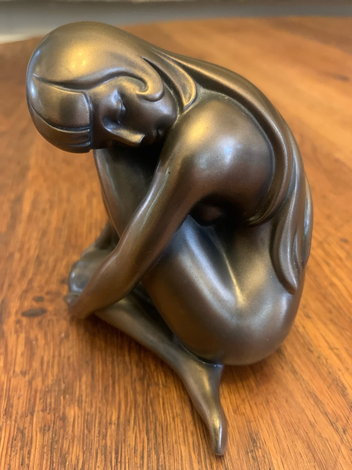 Vintage 2002 Veronese Design Cold Cast Bronze Art Deco Seated Female Nude Sculpture - Body Talk Collection
