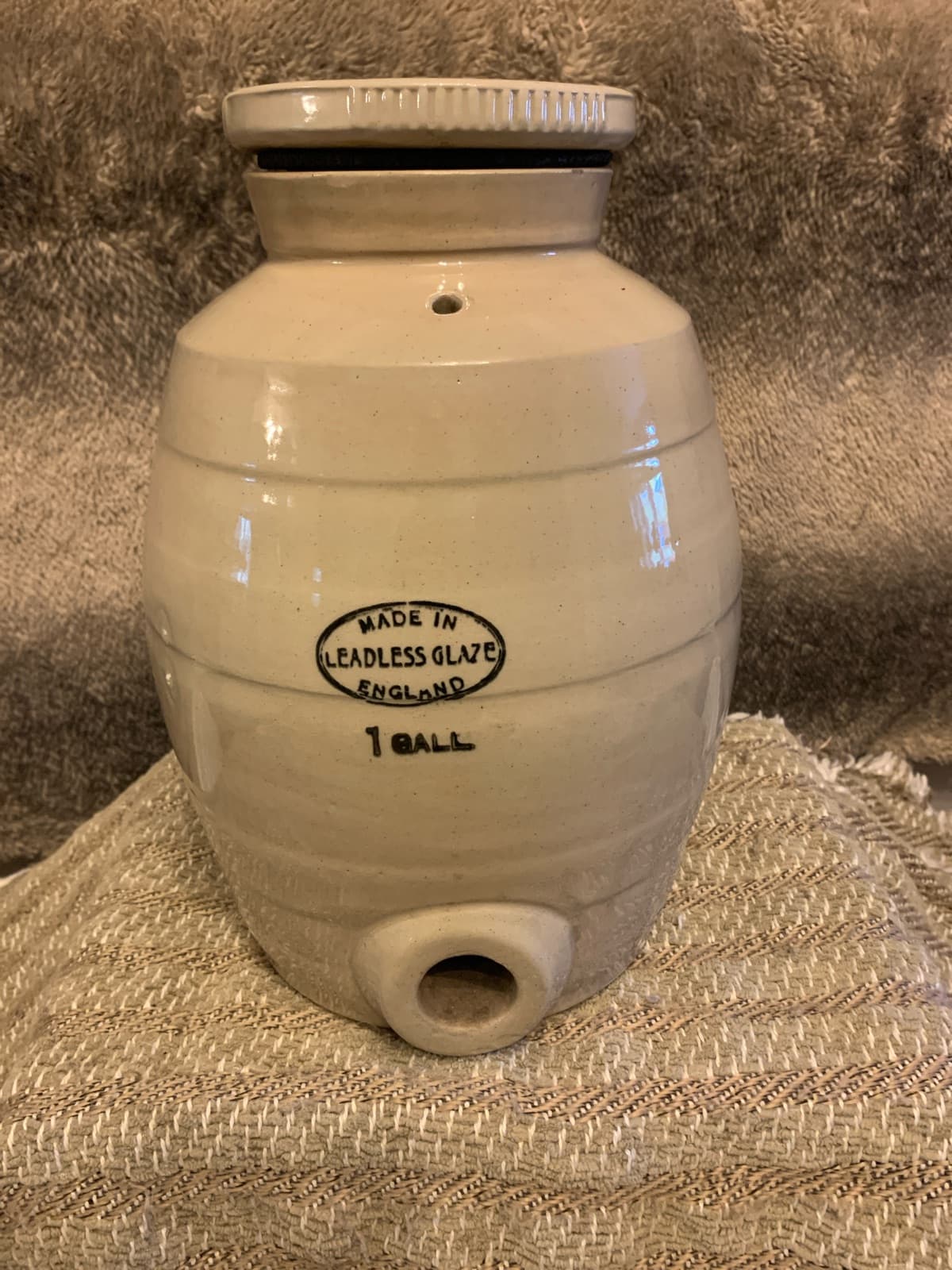 Vintage English Ceramic 1 Gallon Storage Jar with Lid